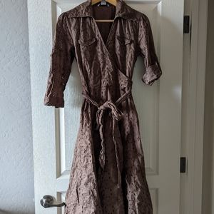 CAbi Eyelet Tie Wrap Dress in Brown Size 8